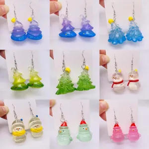 Wholesale Christmas 3D Three-dimensional Christmas Tree Snowman Resin Earrings