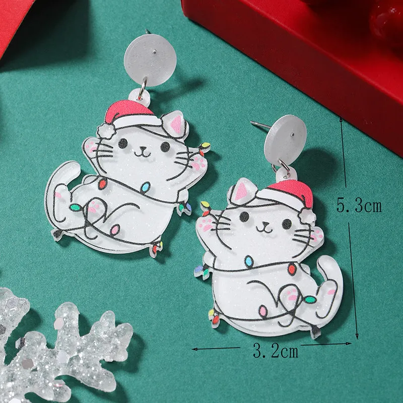Wholesale Christmas Acrylic Cute Kitten and Koala Earrings