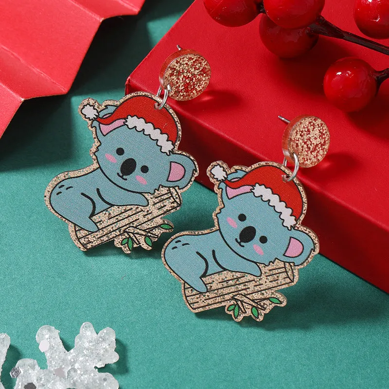 Wholesale Christmas Acrylic Cute Kitten and Koala Earrings
