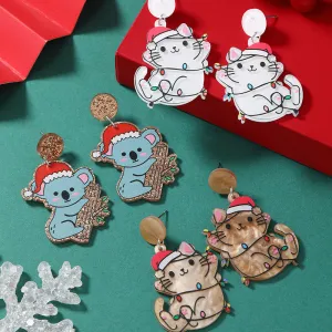 Wholesale Christmas Acrylic Cute Kitten and Koala Earrings