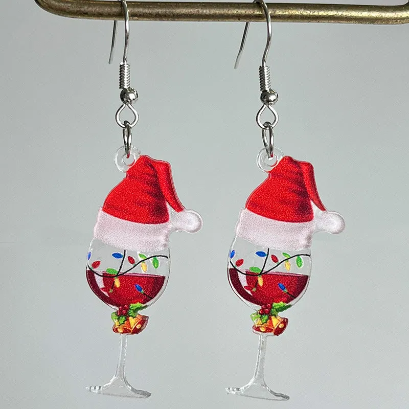 Wholesale Christmas Acrylic Red Wine Beer Party Santa Hat Lightning Boots Earrings