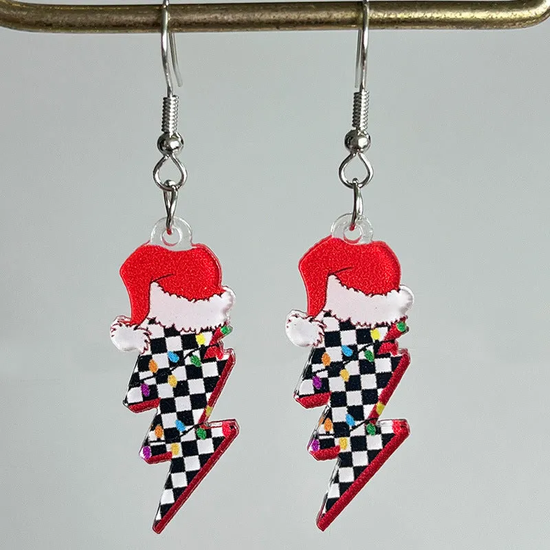 Wholesale Christmas Acrylic Red Wine Beer Party Santa Hat Lightning Boots Earrings