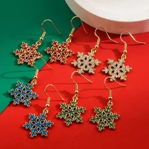 Wholesale Christmas Alloy Dripping Oil Snowflake Hollow Niche Design Sense New Year Earrings