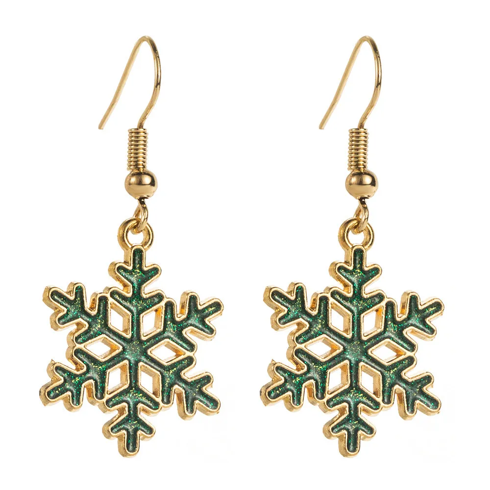 Wholesale Christmas Alloy Dripping Oil Snowflake Hollow Niche Design Sense New Year Earrings