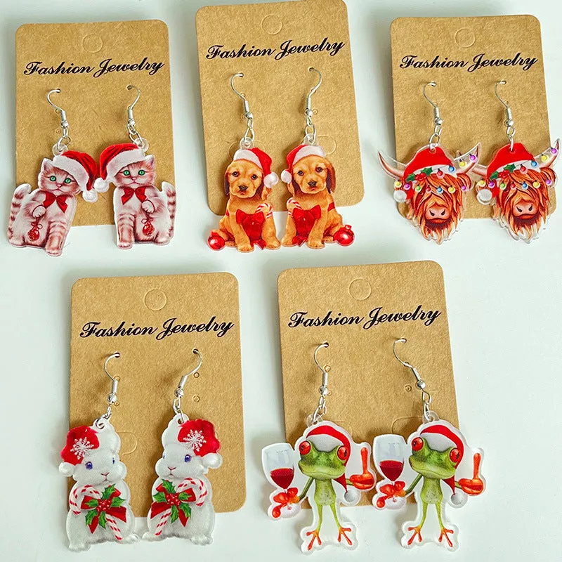 Wholesale Christmas Animal Cute Cat Rabbit Frog Western Bullhead Dog Earrings
