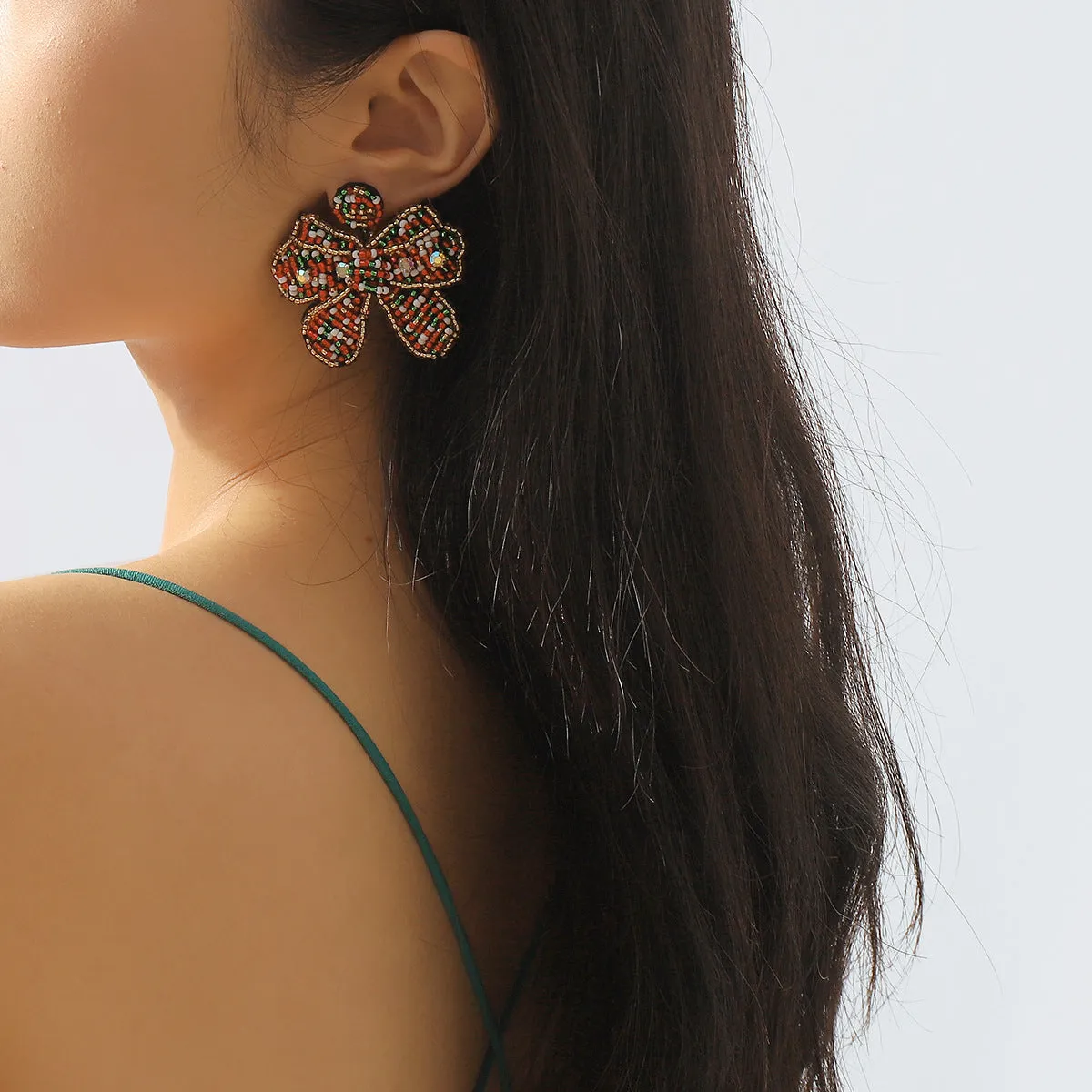Wholesale Christmas Bohemian Bow Beaded Earrings