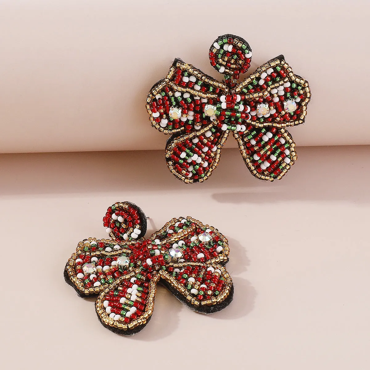 Wholesale Christmas Bohemian Bow Beaded Earrings