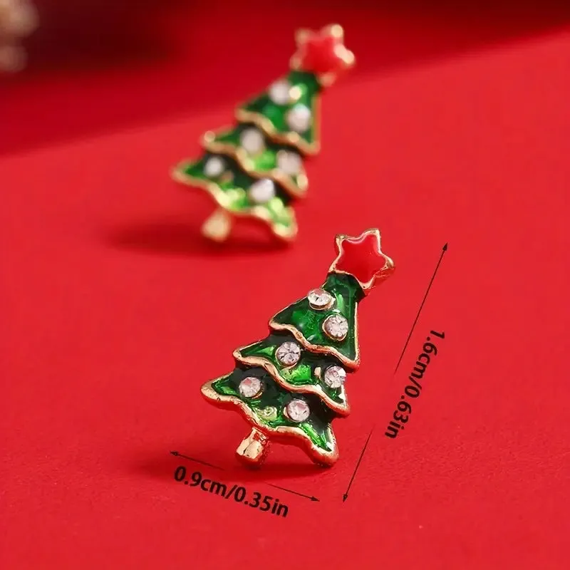 Wholesale Christmas Carnival Zircon Christmas Tree Small and Exquisite High-end Earrings