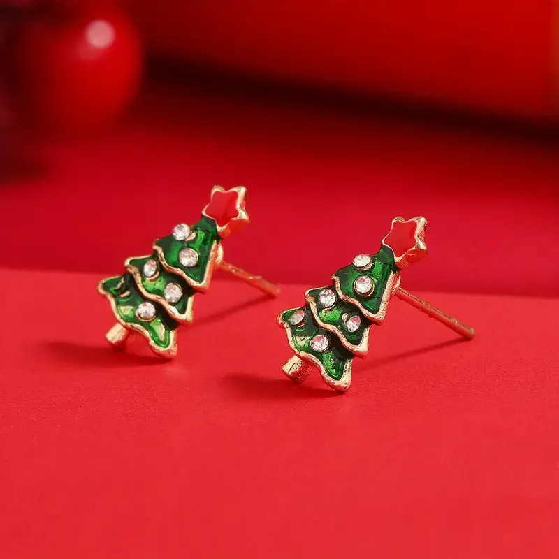 Wholesale Christmas Carnival Zircon Christmas Tree Small and Exquisite High-end Earrings