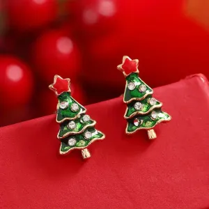 Wholesale Christmas Carnival Zircon Christmas Tree Small and Exquisite High-end Earrings