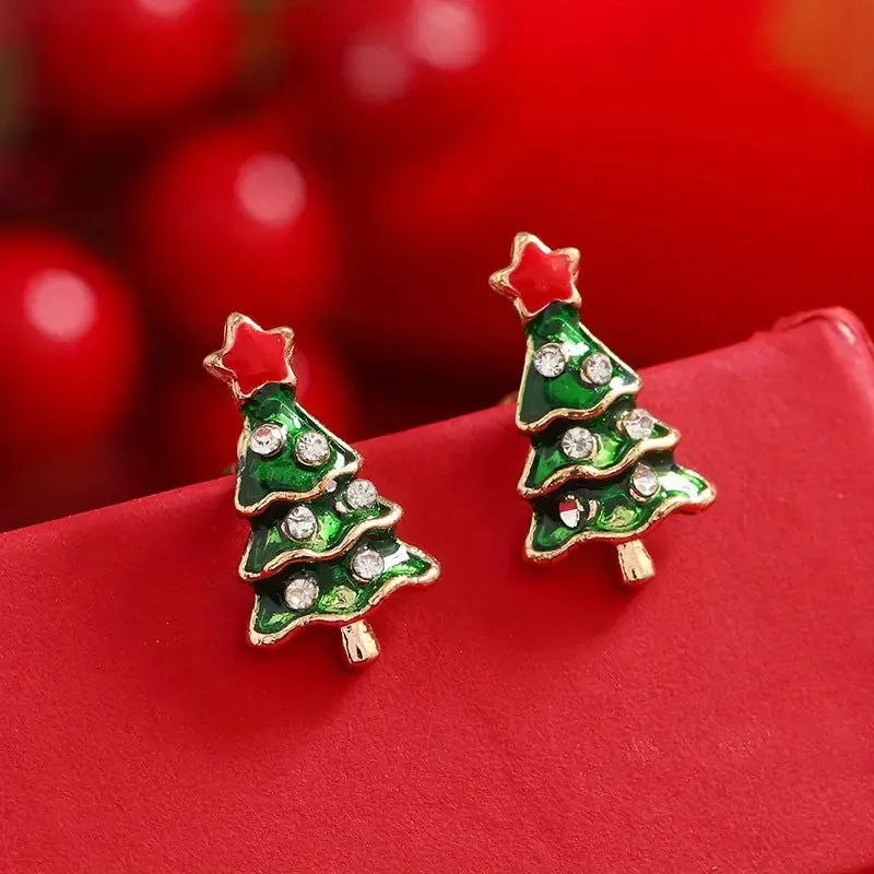 Wholesale Christmas Carnival Zircon Christmas Tree Small and Exquisite High-end Earrings