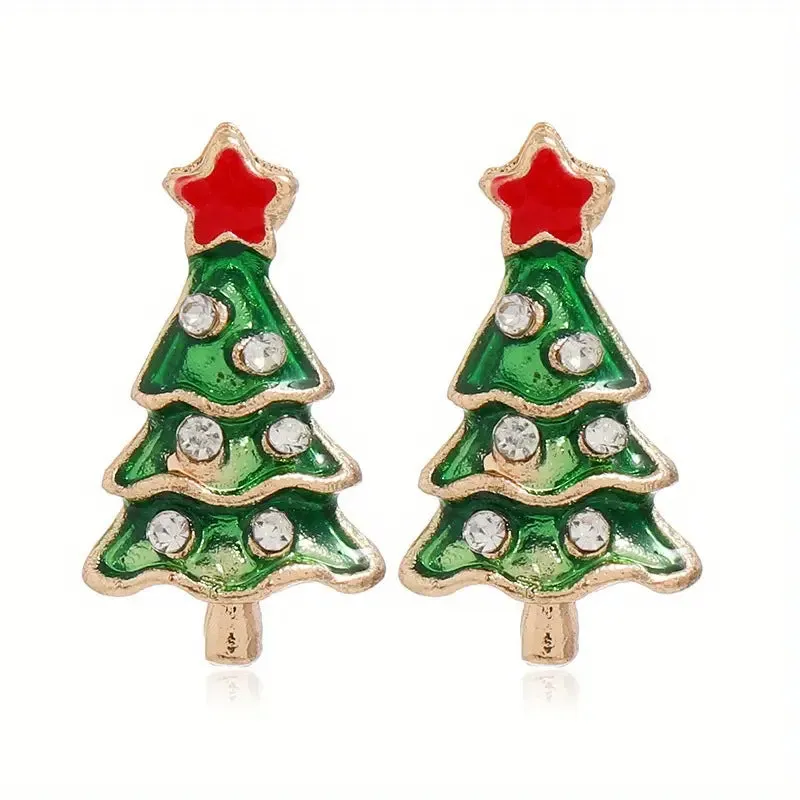 Wholesale Christmas Carnival Zircon Christmas Tree Small and Exquisite High-end Earrings