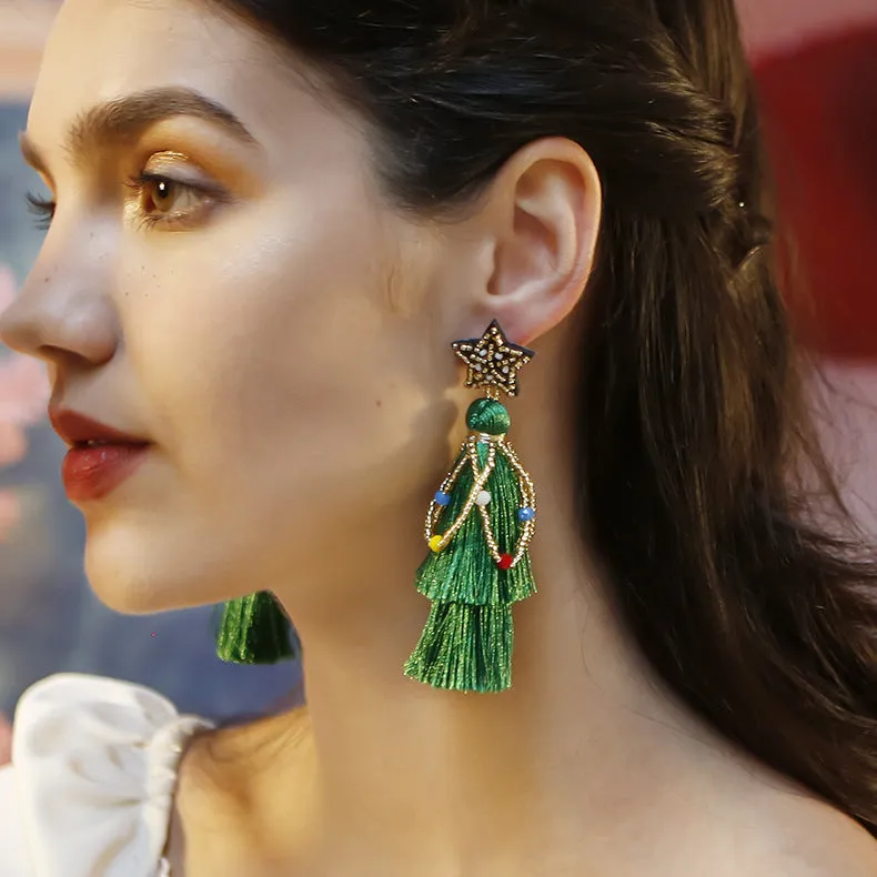 Wholesale Christmas Cartoon Bohemian Tassel Woven Handmade Earrings