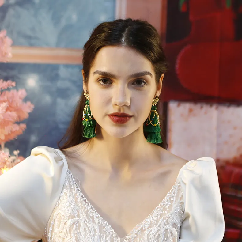 Wholesale Christmas Cartoon Bohemian Tassel Woven Handmade Earrings