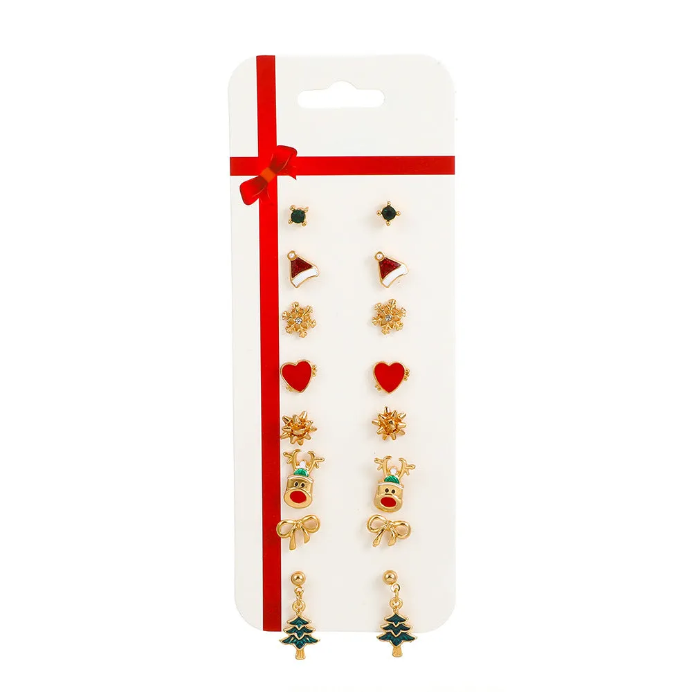 Wholesale Christmas Cartoon Elk Cane Christmas Tree Alloy Stud Earrings Set