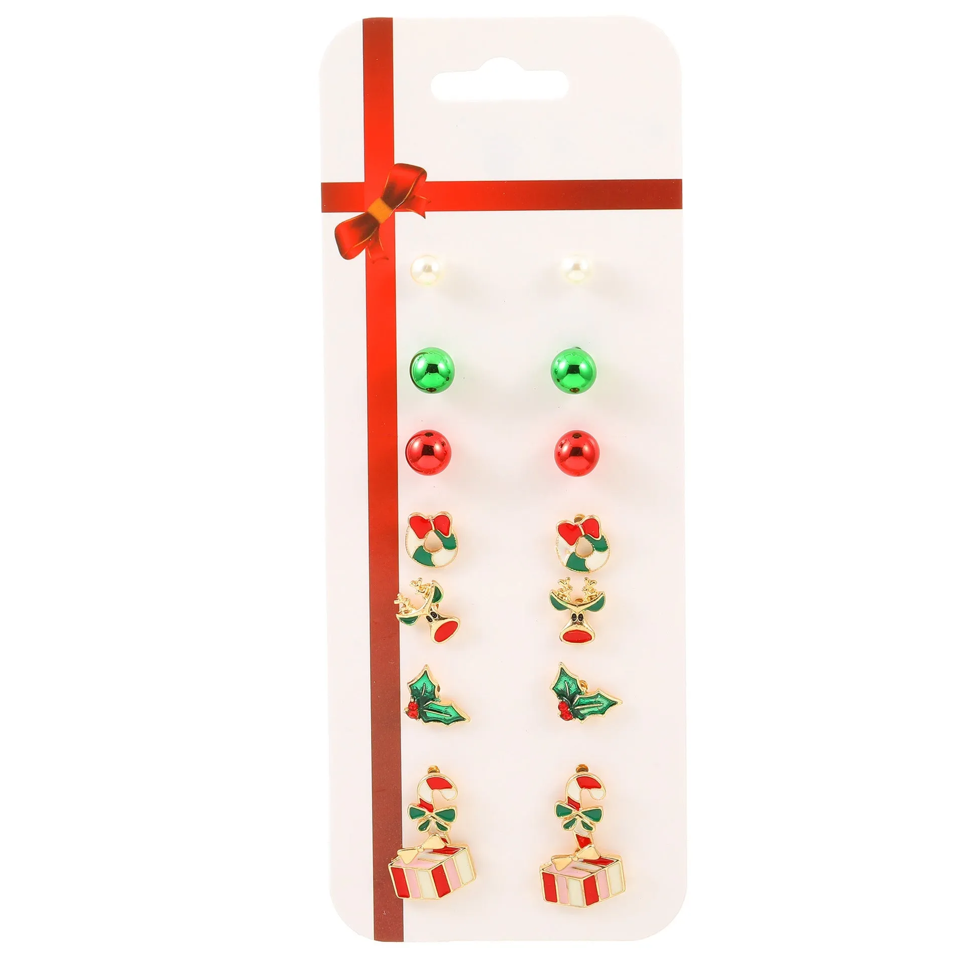 Wholesale Christmas Cartoon Elk Cane Christmas Tree Alloy Stud Earrings Set