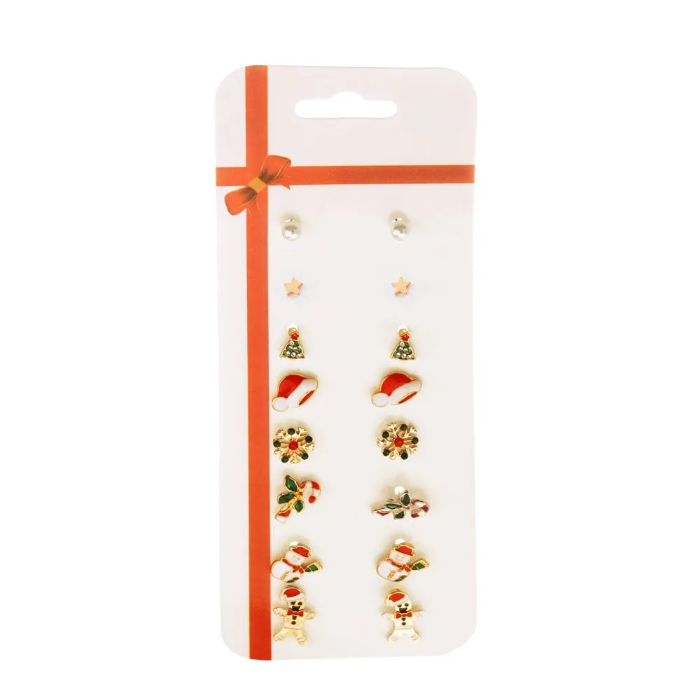 Wholesale Christmas Cartoon Elk Cane Christmas Tree Alloy Stud Earrings Set