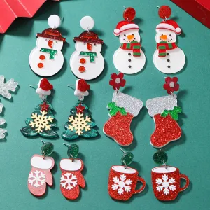 Wholesale Christmas Cartoon Mini Snowman Christmas Tree Boots Snowflake Colorful Acrylic Earrings