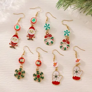 Wholesale Christmas Claus Snowflake Bow Flower Wreath Earrings