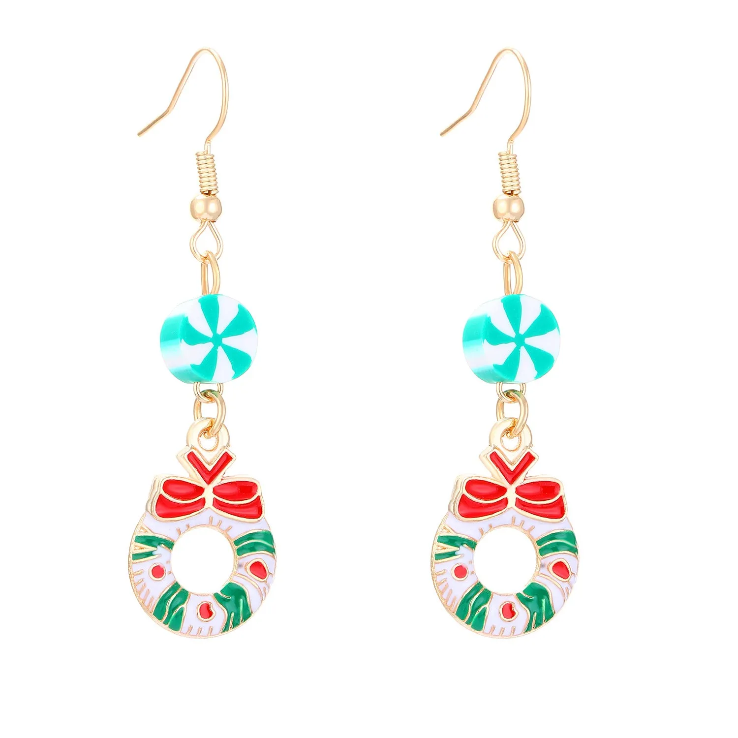 Wholesale Christmas Claus Snowflake Bow Flower Wreath Earrings