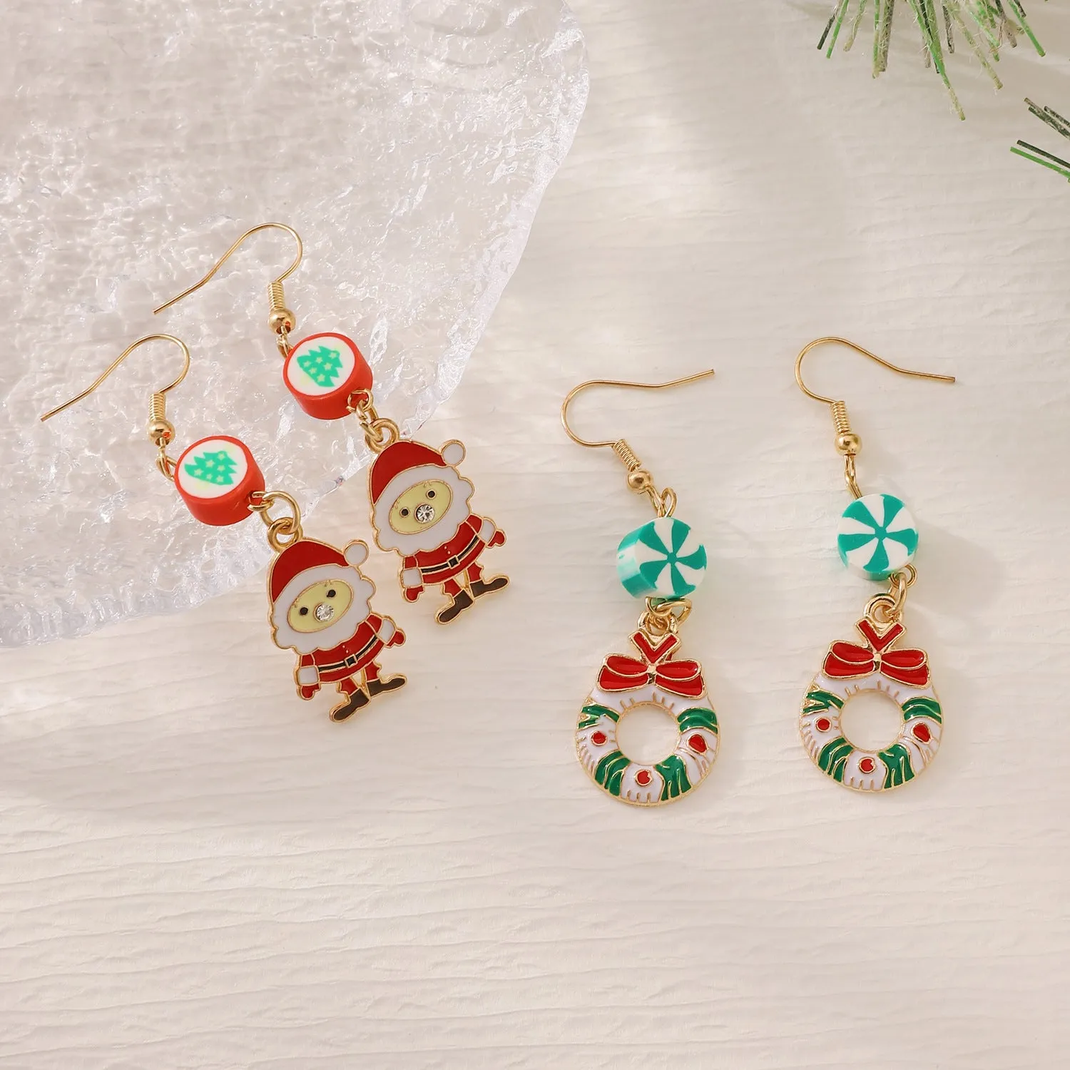 Wholesale Christmas Claus Snowflake Bow Flower Wreath Earrings