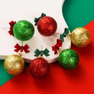 Wholesale Christmas Creative Bow Ball Glitter Powder Asymmetrical Earrings