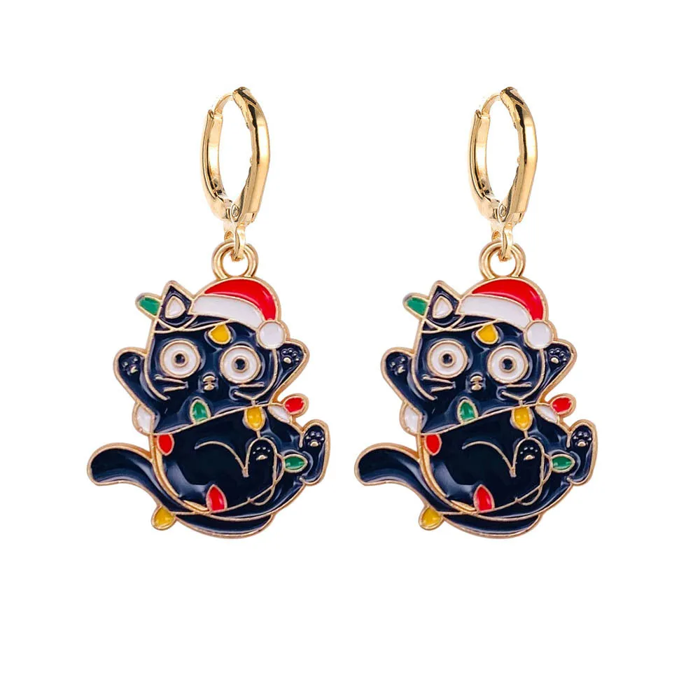 Wholesale Christmas Cute Lights Cat Christmas Tree Alabaster Earrings