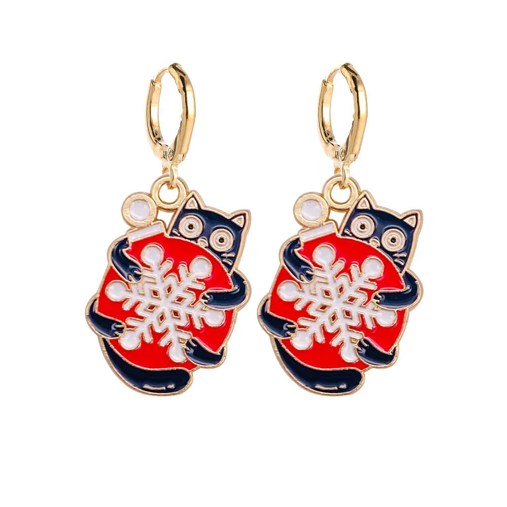 Wholesale Christmas Cute Lights Cat Christmas Tree Alabaster Earrings