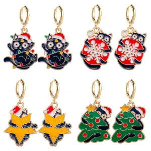 Wholesale Christmas Cute Lights Cat Christmas Tree Alabaster Earrings