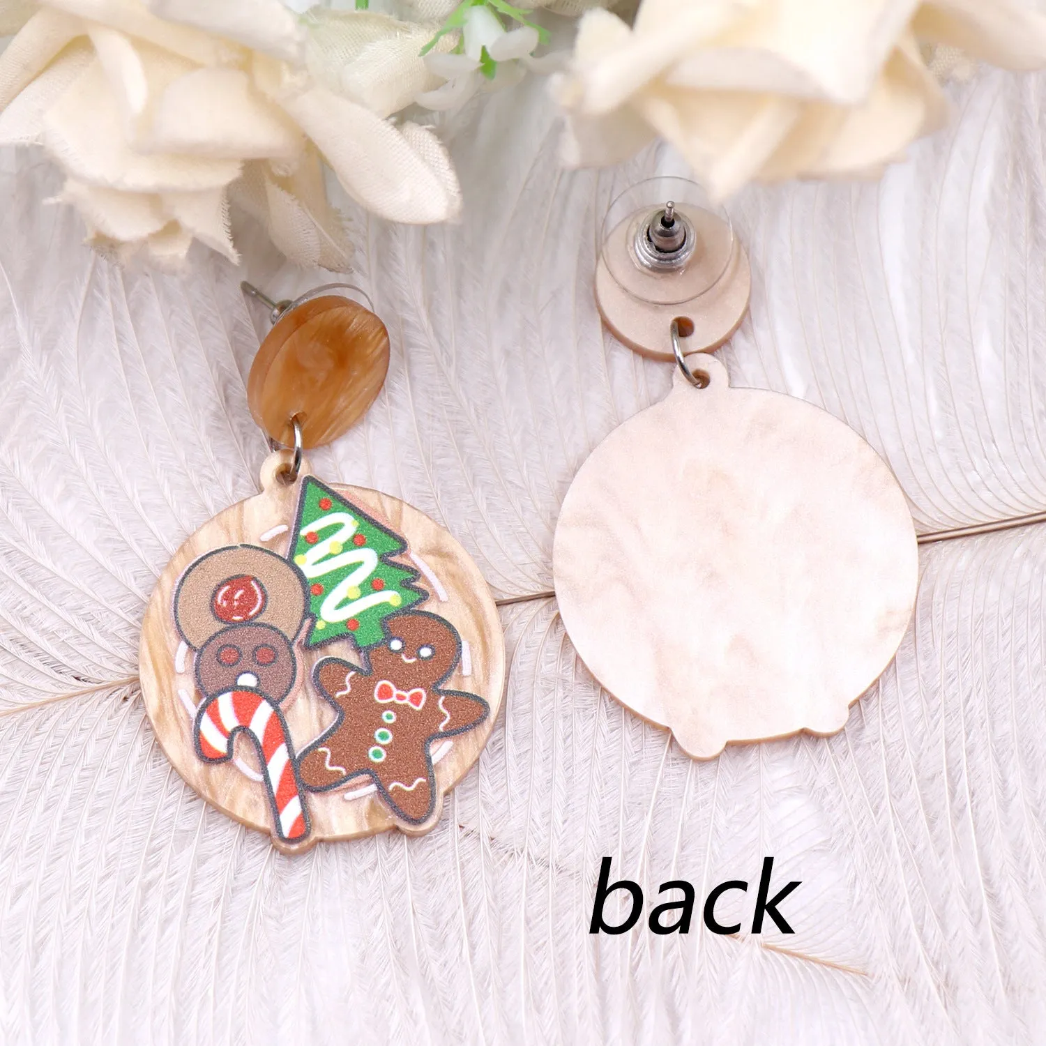 Wholesale Christmas Day Acrylic Christmas Tree Gingerbread Man Earrings