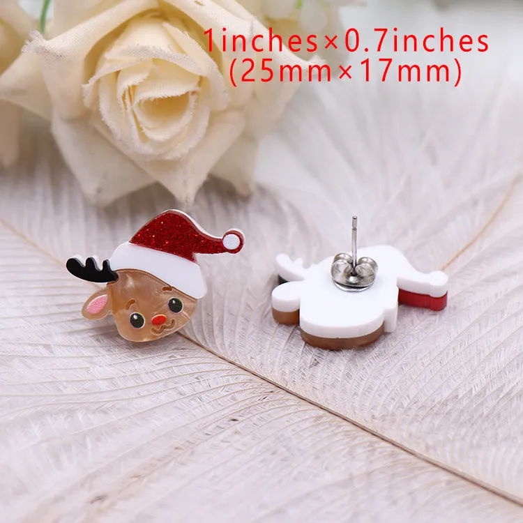 Wholesale Christmas Deer Cute Acrylic Jewelry Cartoon Stainless Steel Stud Earrings