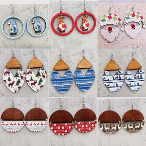 Wholesale Christmas Elk Dwarf Splice Wooden Earrings