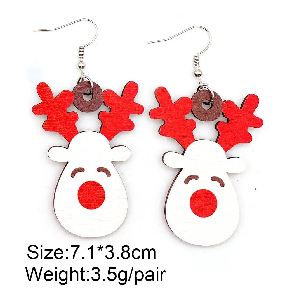 Wholesale Christmas Elk Dwarf Splice Wooden Earrings