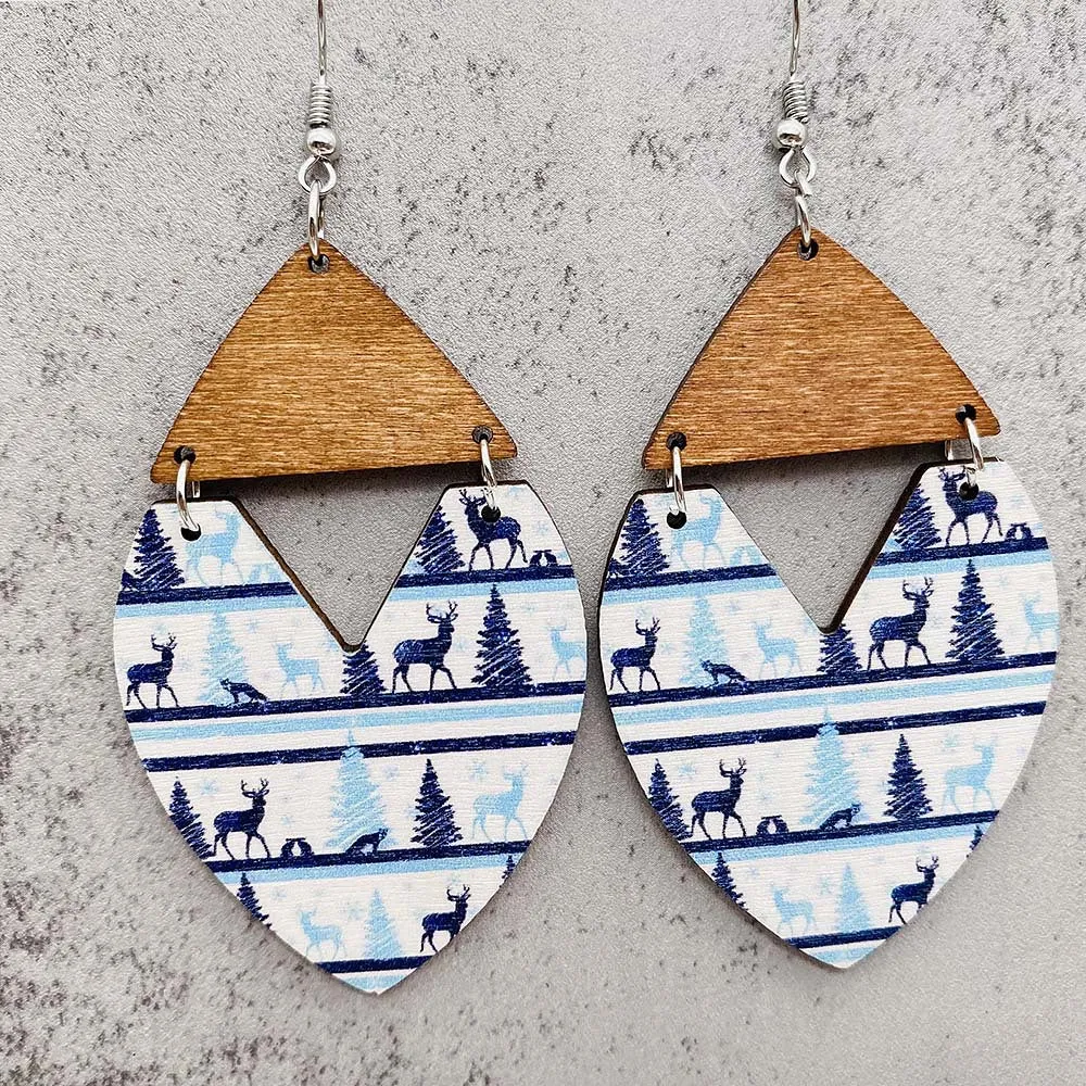 Wholesale Christmas Elk Dwarf Splice Wooden Earrings