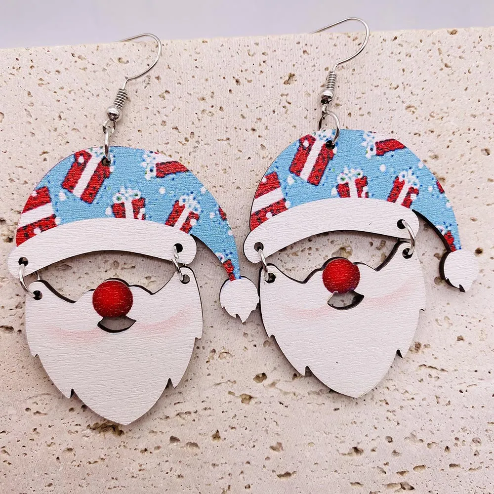 Wholesale Christmas Elk Dwarf Splice Wooden Earrings