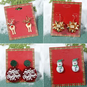 Wholesale Christmas Fashion Cute Alloy Oil Dripping Elk Snowflake Earrings