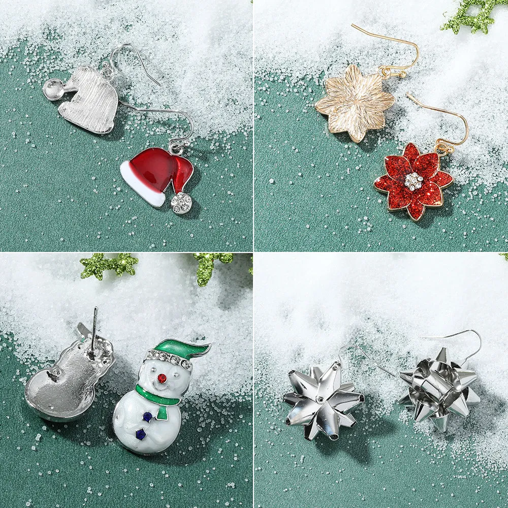 Wholesale Christmas Fashion Cute Alloy Oil Dripping Elk Snowflake Earrings