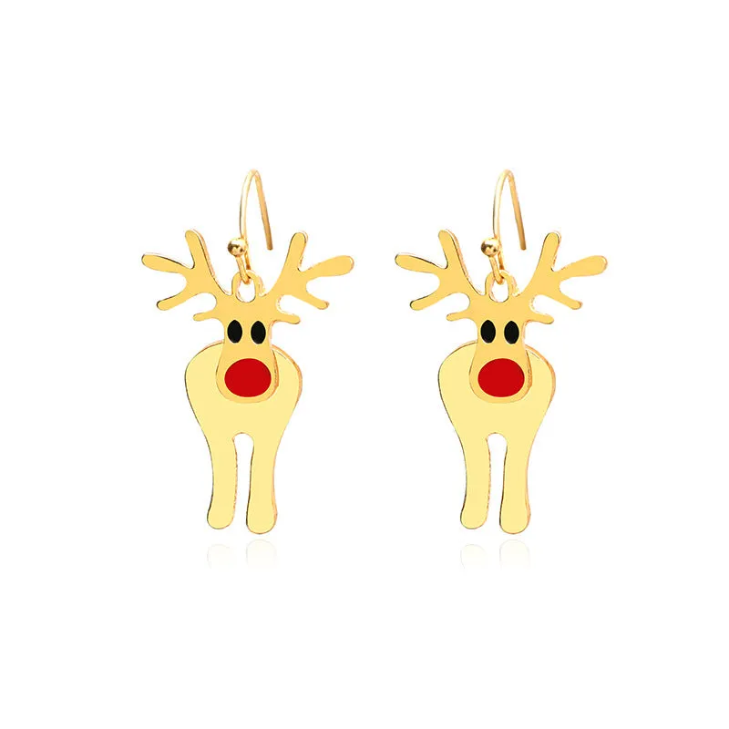 Wholesale Christmas Fashion Cute Alloy Oil Dripping Elk Snowflake Earrings