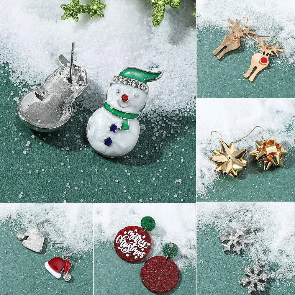 Wholesale Christmas Fashion Cute Alloy Oil Dripping Elk Snowflake Earrings