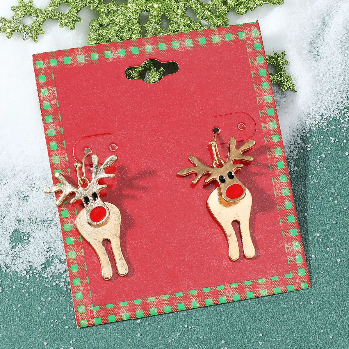 Wholesale Christmas Fashion Cute Alloy Oil Dripping Elk Snowflake Earrings