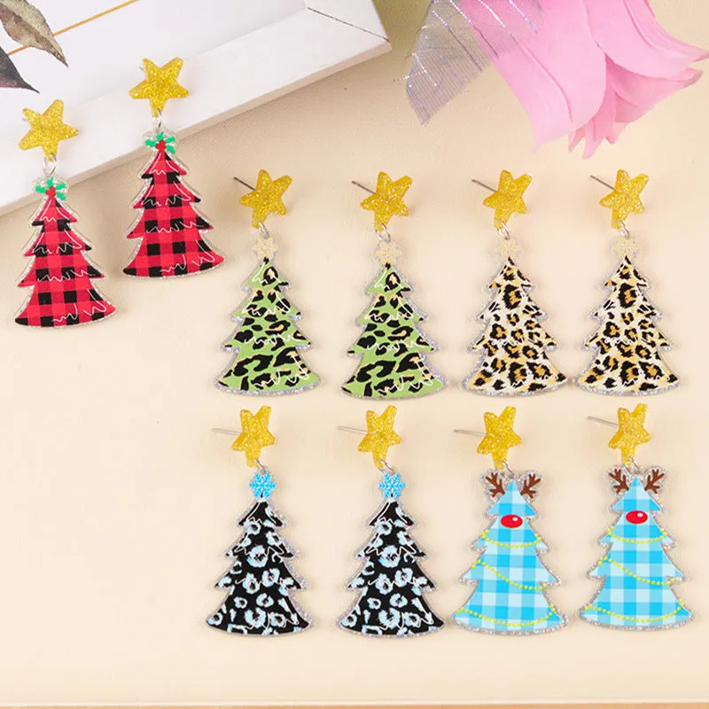 Wholesale Christmas Five-pointed Star Leopard Print Antler Snowflake Acrylic Earrings