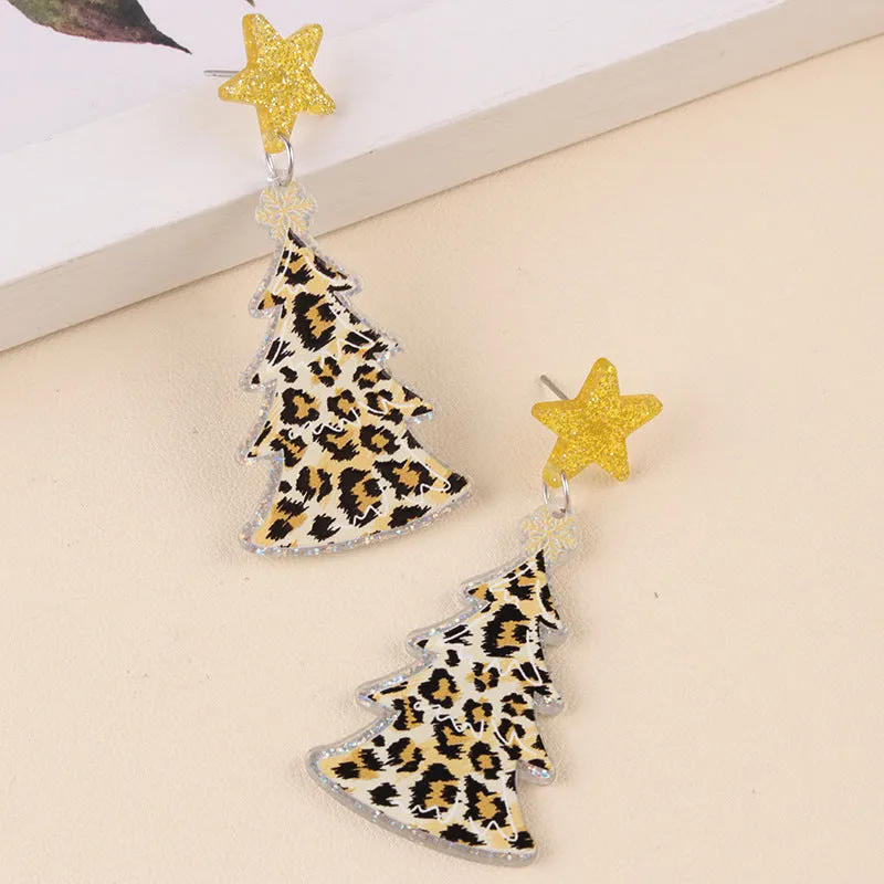 Wholesale Christmas Five-pointed Star Leopard Print Antler Snowflake Acrylic Earrings