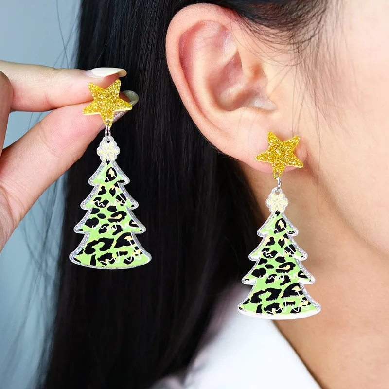 Wholesale Christmas Five-pointed Star Leopard Print Antler Snowflake Acrylic Earrings