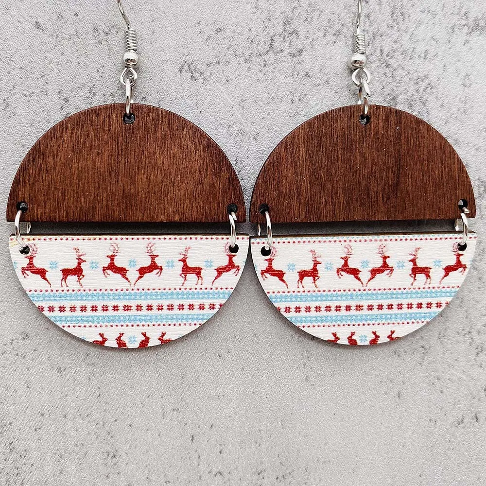 Wholesale Christmas Gnome Dwarf Elk Patchwork Wooden Earrings