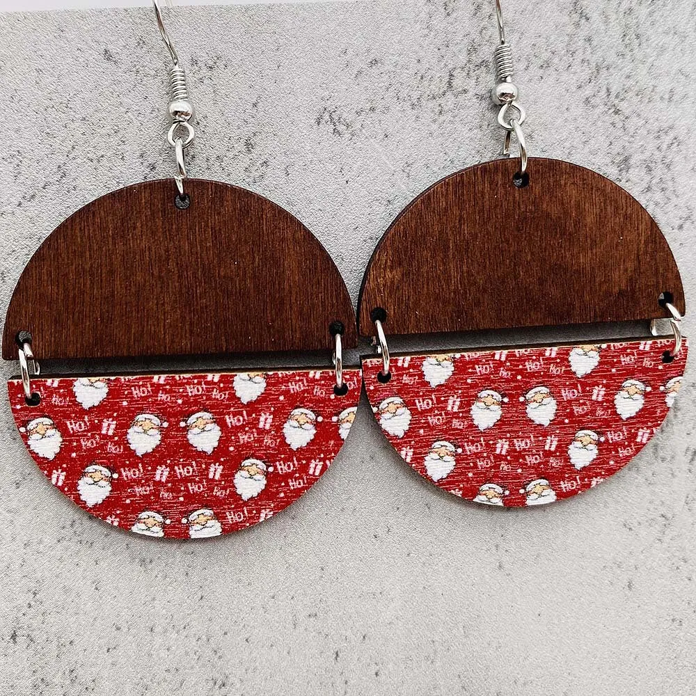 Wholesale Christmas Gnome Dwarf Elk Patchwork Wooden Earrings