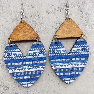 Wholesale Christmas Gnome Dwarf Elk Patchwork Wooden Earrings