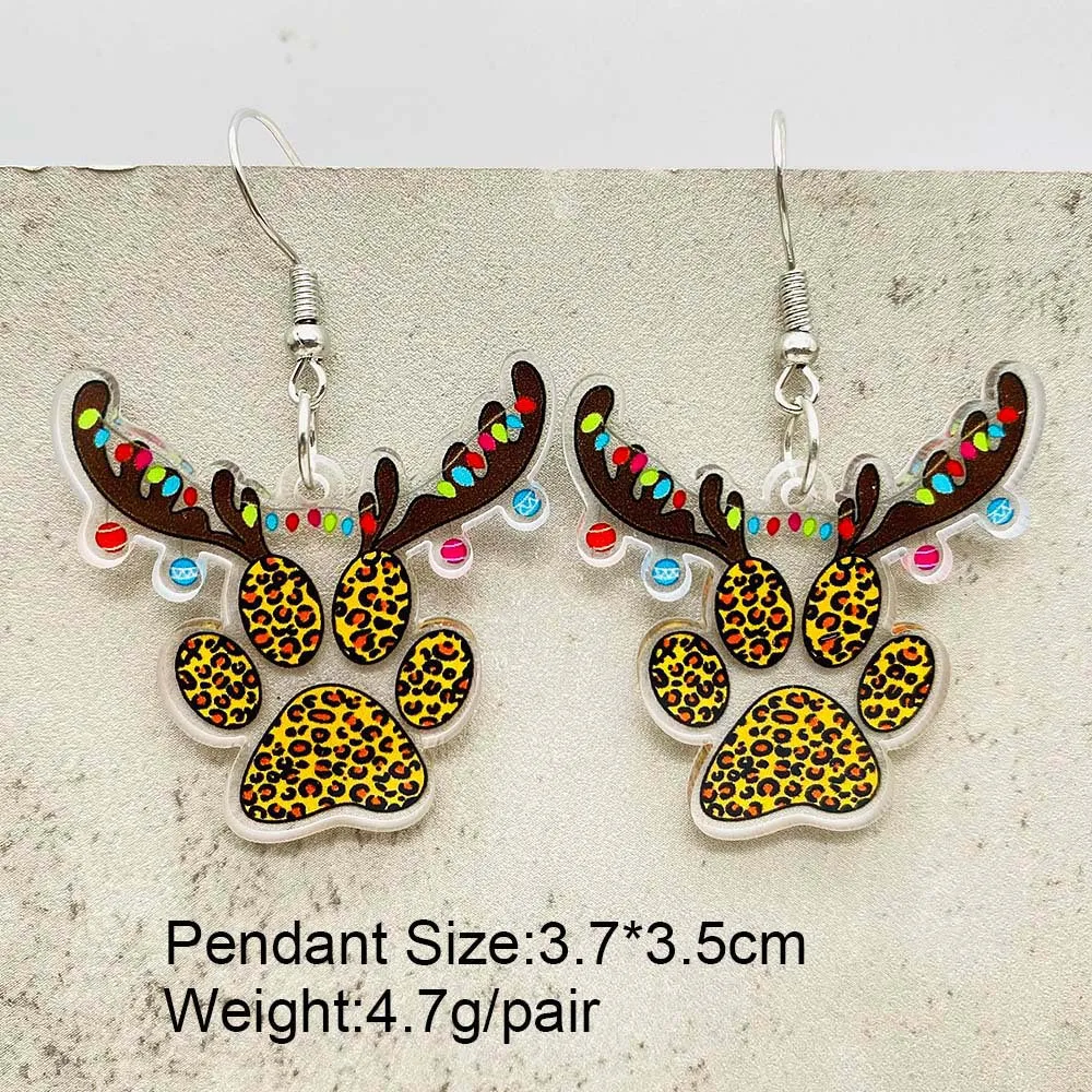 Wholesale Christmas Green Red Plaid Cat's Paw Leopard Print Elk Acrylic Earrings