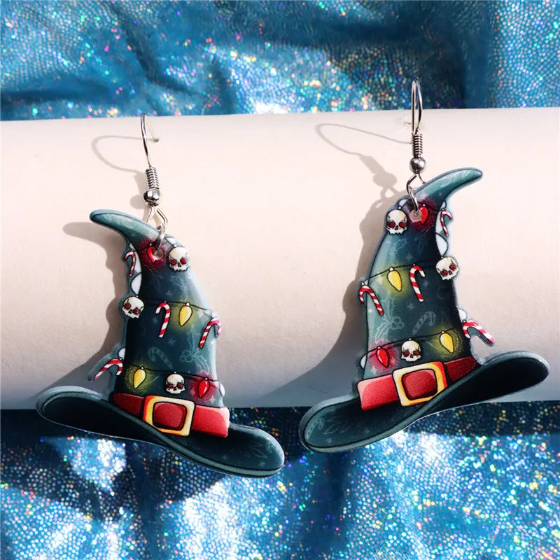 Wholesale Christmas Halloween Carnival Party Holiday Skull Wizard Hat Magic Bottle Acrylic Earrings
