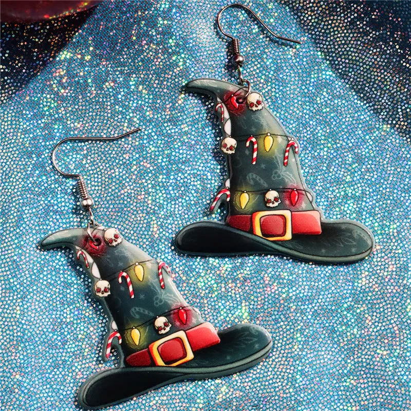 Wholesale Christmas Halloween Carnival Party Holiday Skull Wizard Hat Magic Bottle Acrylic Earrings