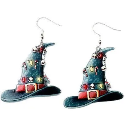 Wholesale Christmas Halloween Carnival Party Holiday Skull Wizard Hat Magic Bottle Acrylic Earrings